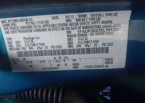 2014 Ford Focus Titanium из США, поврежденный, VIN 1FADP3N27EL191369